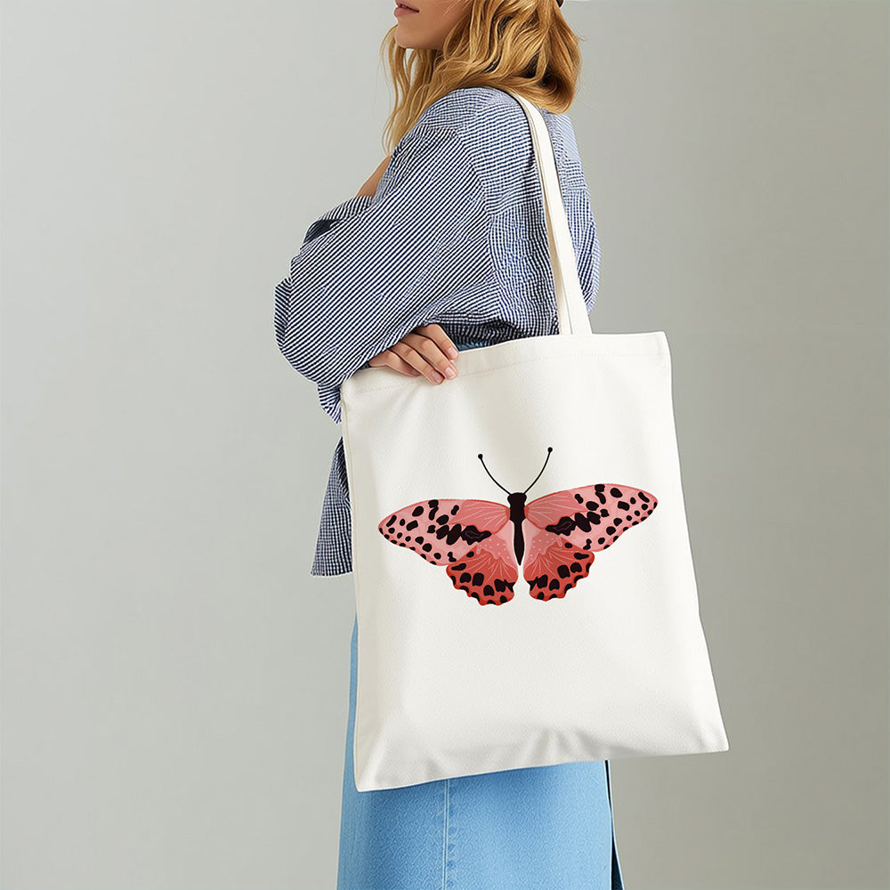 Ein Rosa Schmetterling mit Schwarzen Flecken Leinwand Tragetasche Malen nach Zahlen