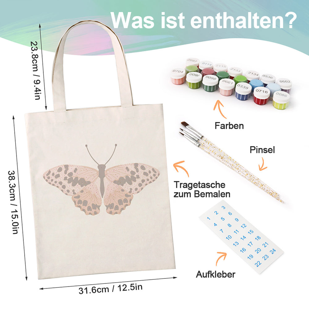 Ein Rosa Schmetterling mit Schwarzen Flecken Leinwand Tragetasche Malen nach Zahlen