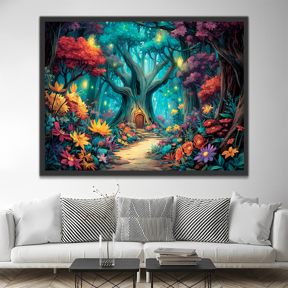 Ein strahlender Wald voller Blumen Malen nach Zahlen