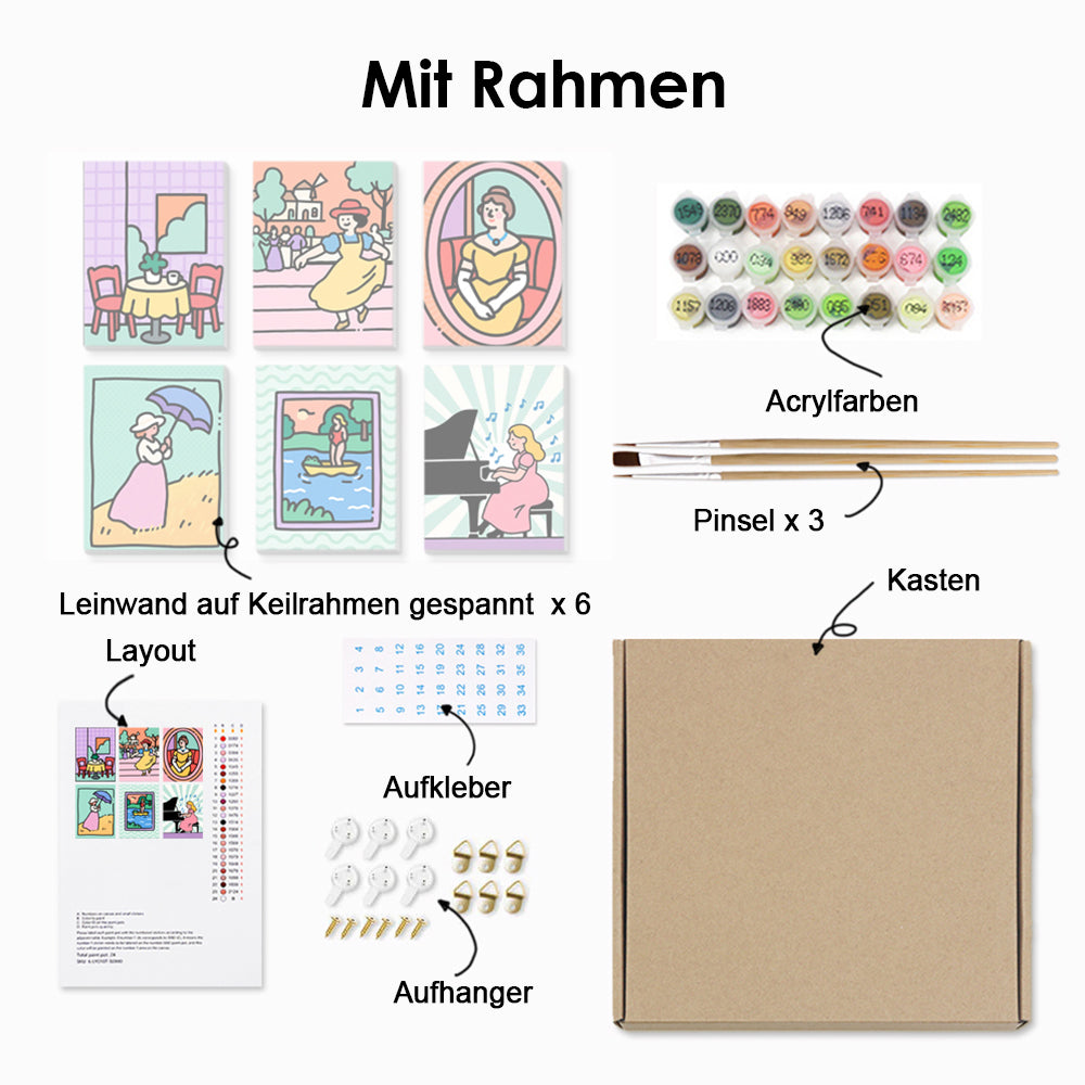 Ein Vielseitiges und Exquisites Mädchen 6 Stück Mini Malen nach Zahlen