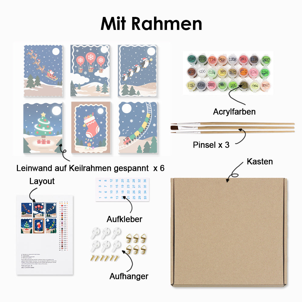 Eine Stille Weihnachtsnacht 6 Stück Mini Malen nach Zahlen