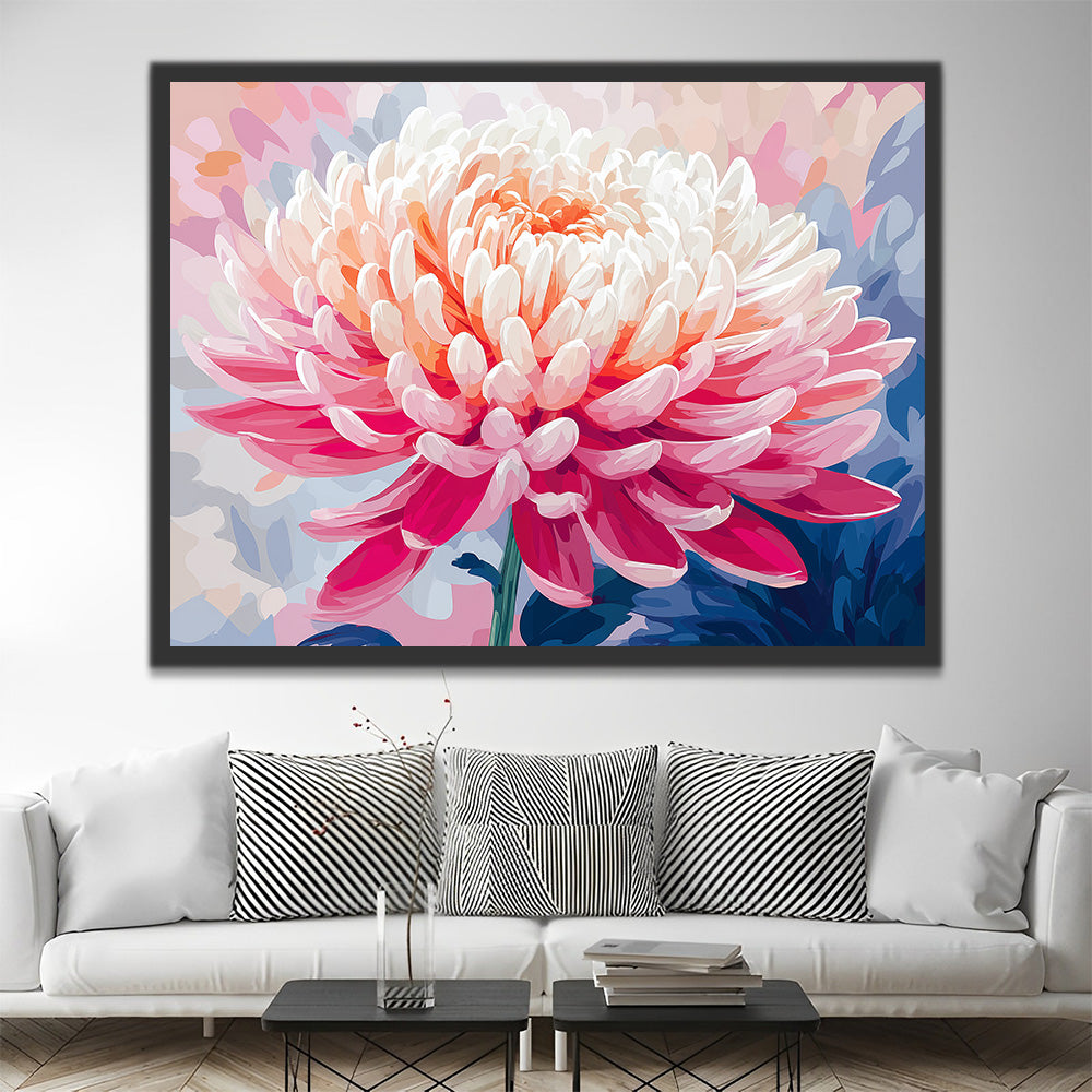 Eine volle und leuchtend rosa Chrysantheme Malen nach Zahlen