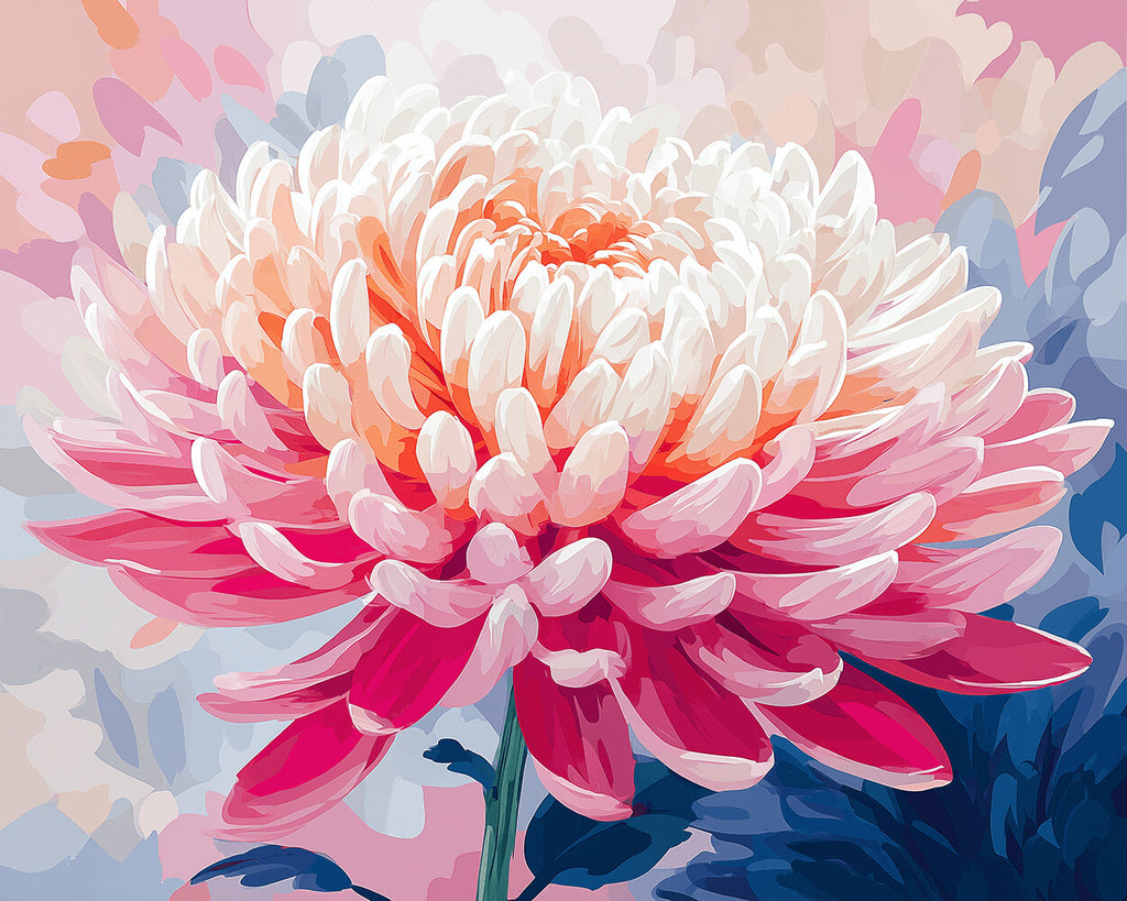 Eine volle und leuchtend rosa Chrysantheme Malen nach Zahlen
