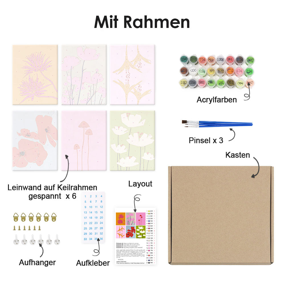 Einfache Blumen 6 Stück Mini Malen nach Zahlen