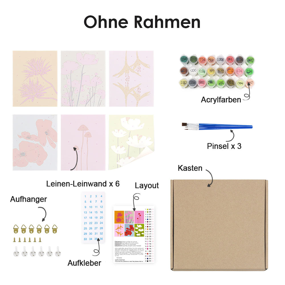 Einfache Blumen 6 Stück Mini Malen nach Zahlen