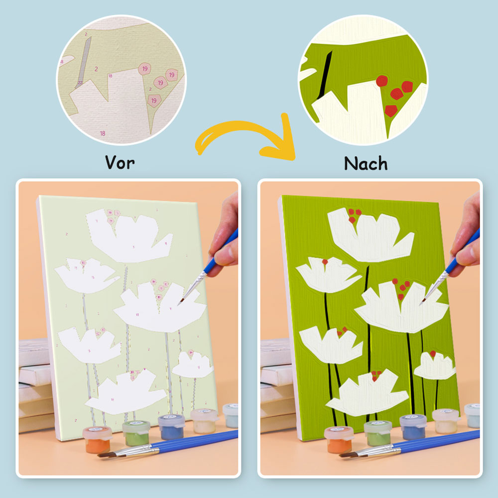 Einfache Blumen 6 Stück Mini Malen nach Zahlen