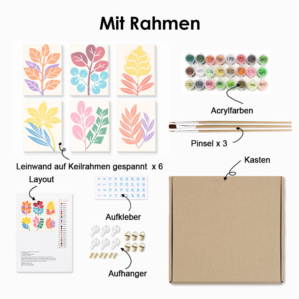 Einfache Herbstblätter 6 Stück Mini Malen nach Zahlen