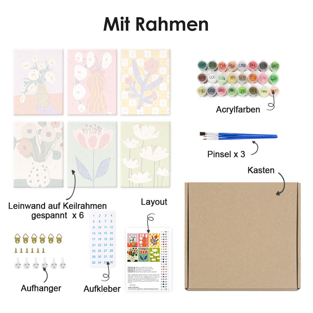 Einfache kleine Blumen 6 Stück Mini Malen nach Zahlen