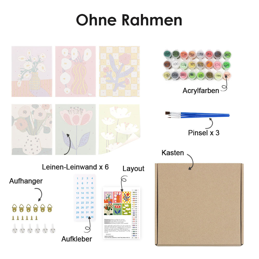 Einfache kleine Blumen 6 Stück Mini Malen nach Zahlen
