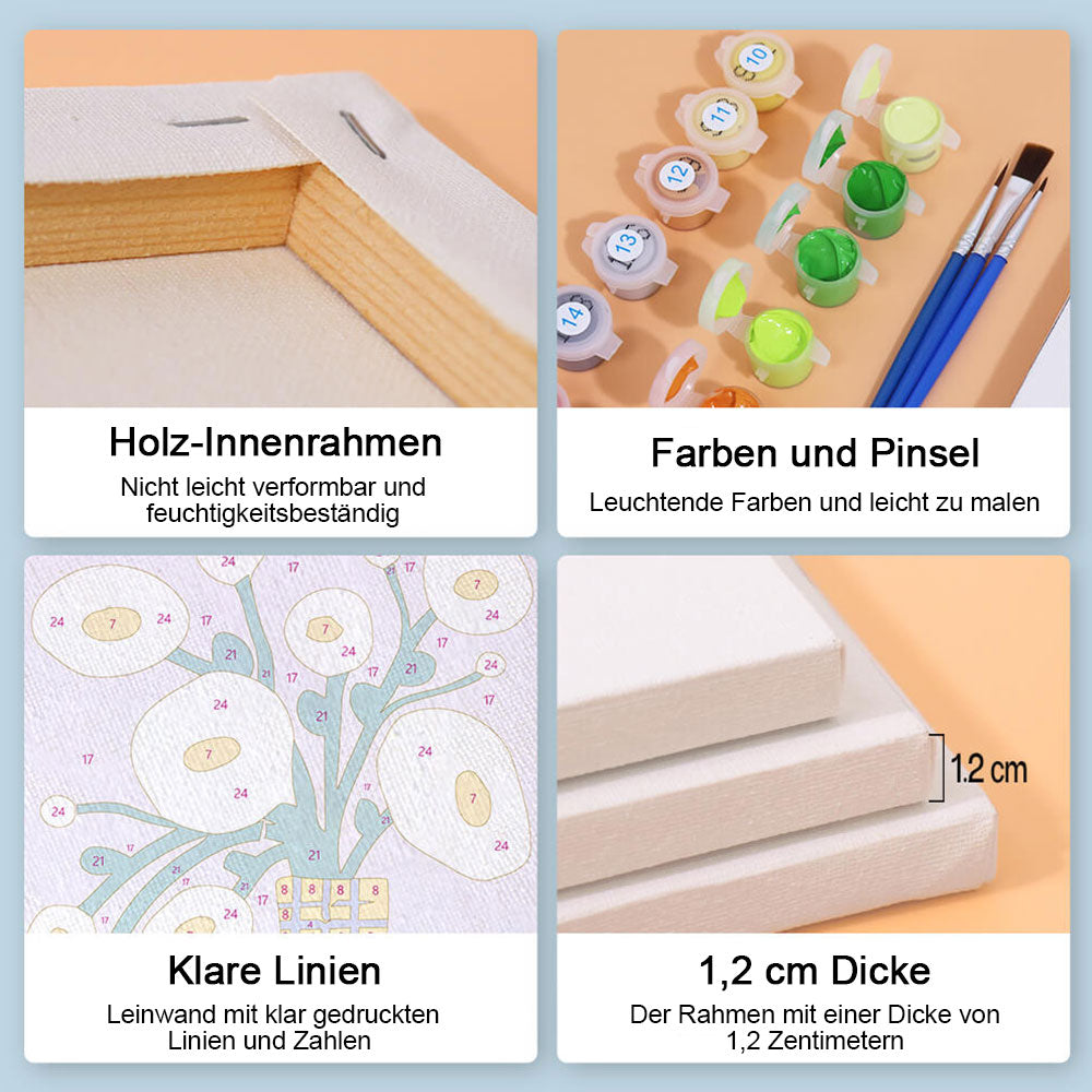 Einfache kleine Blumen 6 Stück Mini Malen nach Zahlen