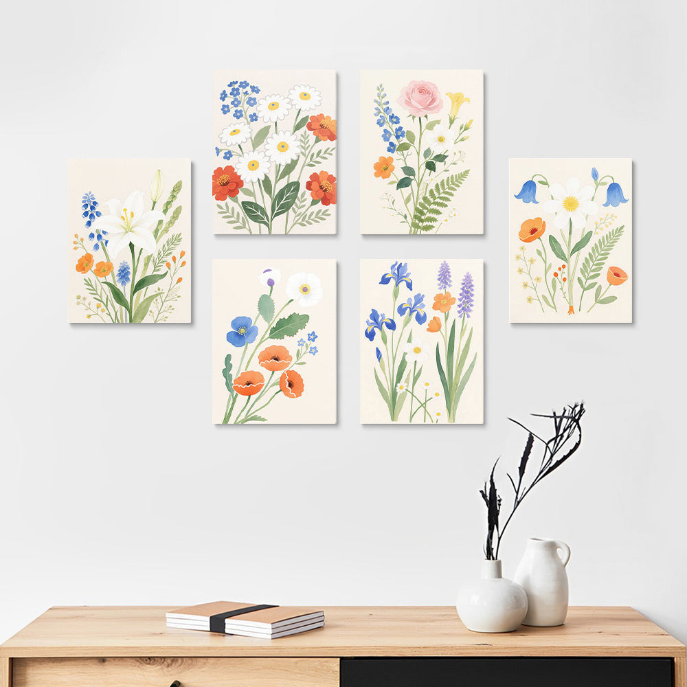 Einfache und Reine Blumen und Blätter 6 Stück Mini Malen nach Zahlen