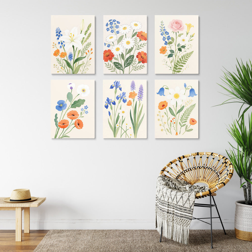 Einfache und Reine Blumen und Blätter 6 Stück Mini Malen nach Zahlen