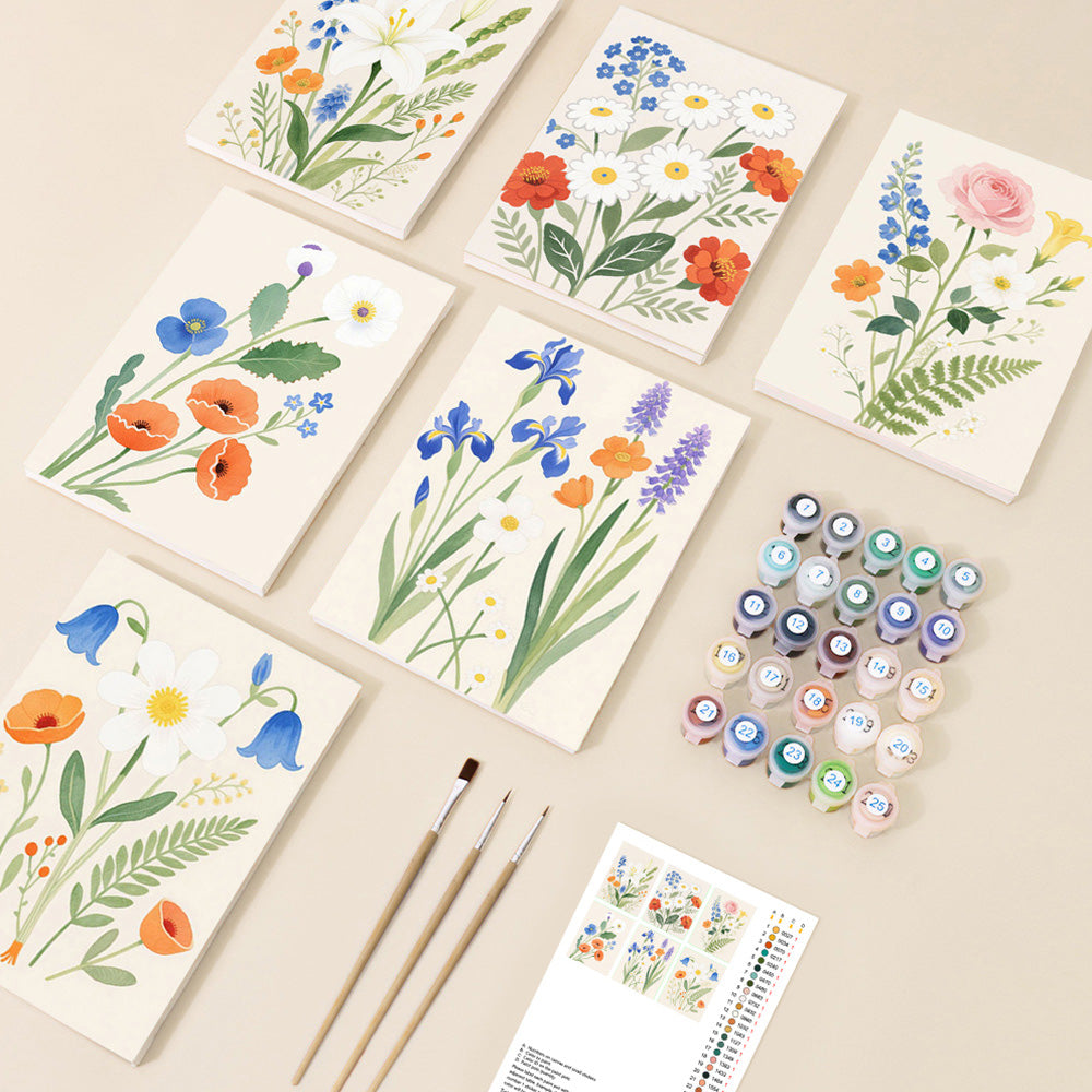 Einfache und Reine Blumen und Blätter 6 Stück Mini Malen nach Zahlen
