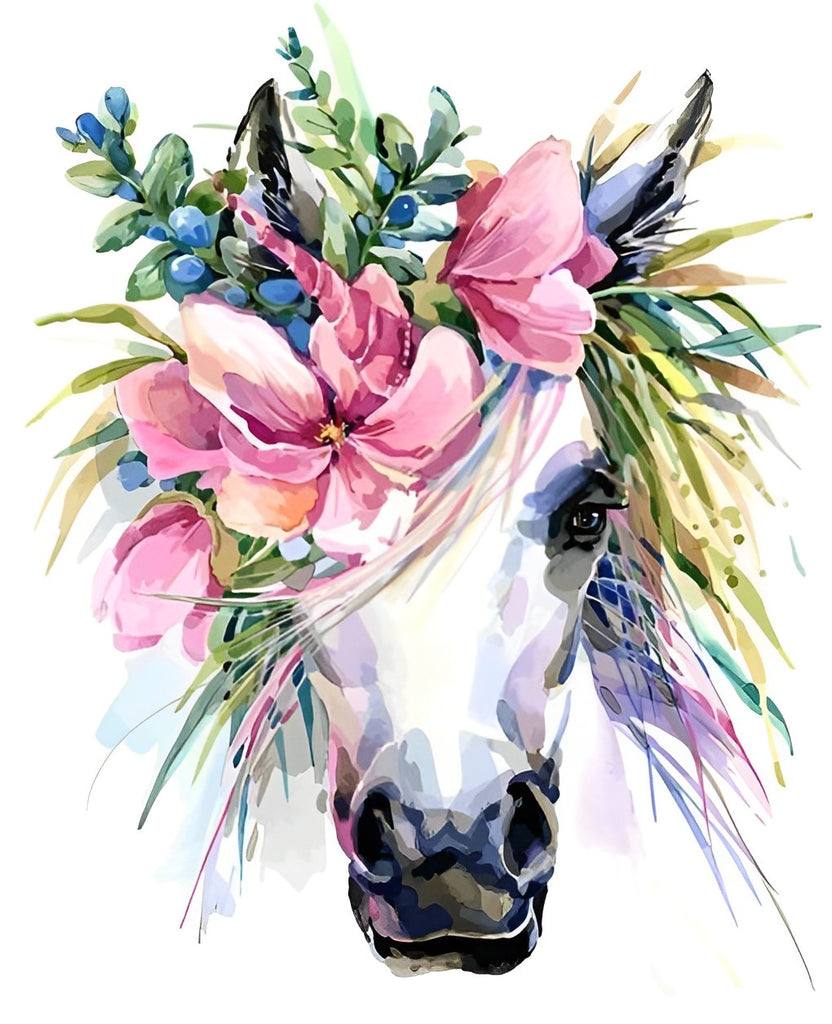 Einhorn mit Blumen Malen nach Zahlen