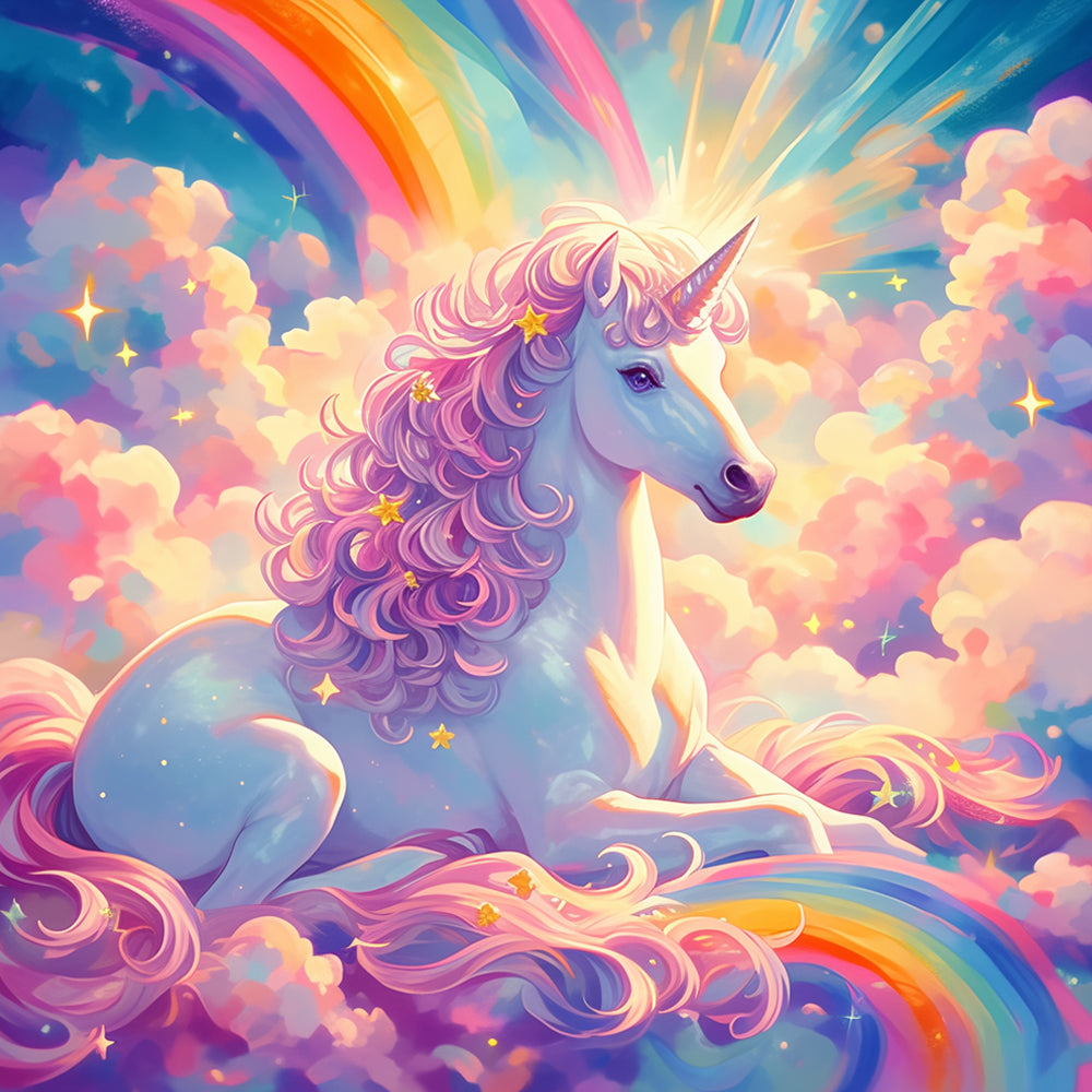 Einhorn mit Rosa Haaren und Regenbogen Malen nach Zahlen