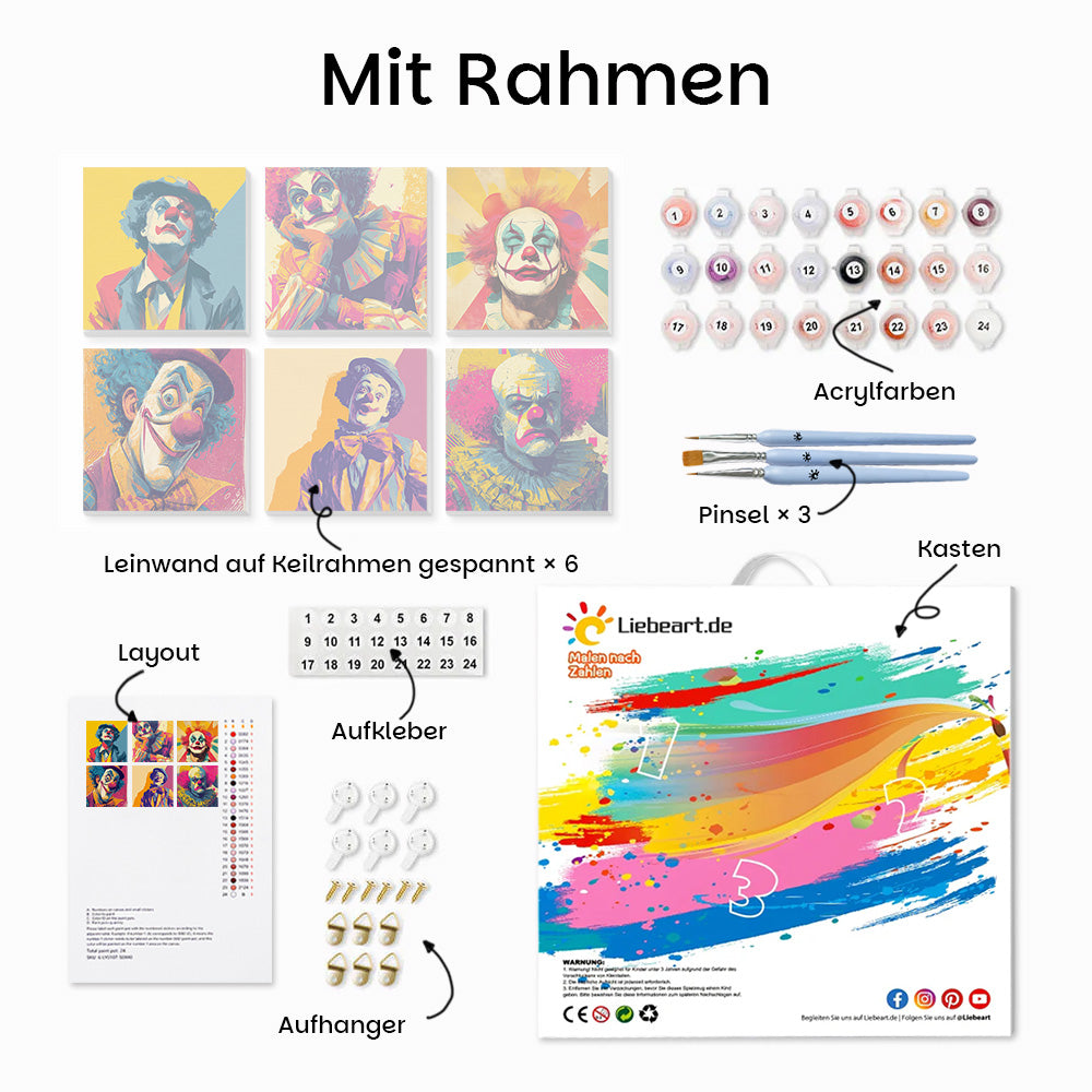 Einsamer und Lustiger Clown 6 Stück Mini Malen nach Zahlen
