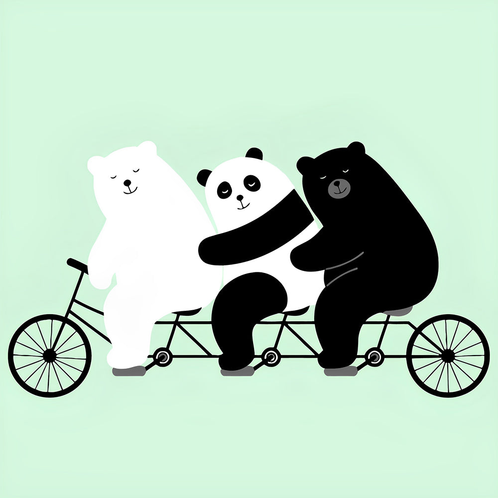 Eisbär, Panda und schwarzer Bär auf dem Fahrrad Malen nach Zahlen Für Kinder