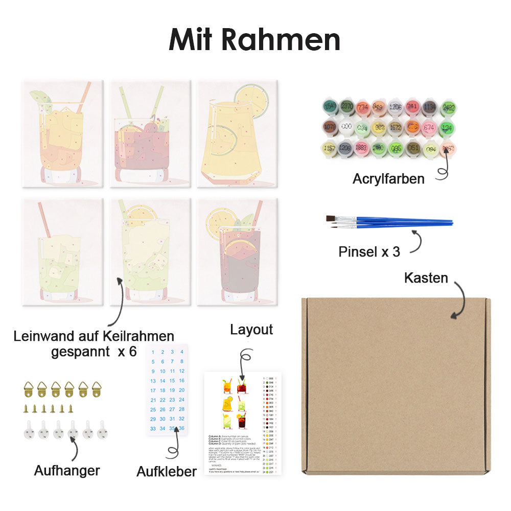 Eisgekühlte Getränke 6 Stück Mini Malen nach Zahlen