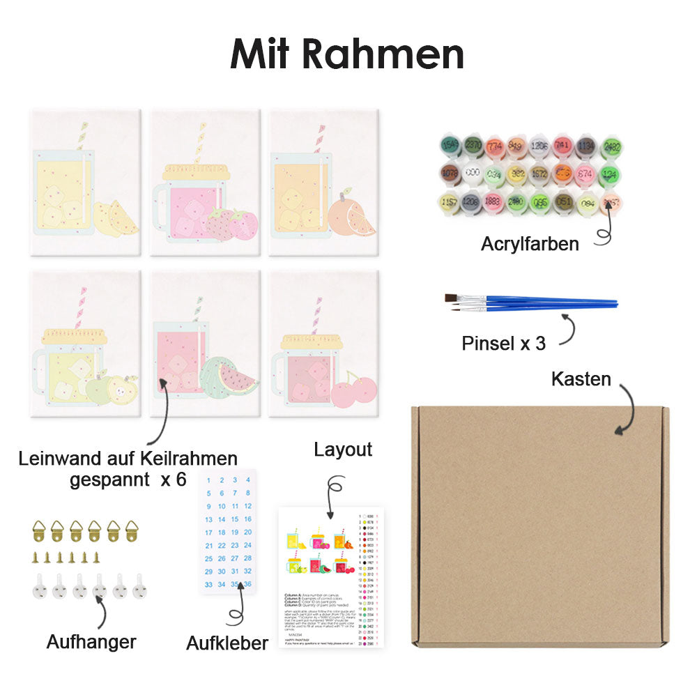 Eisgekühlte Getränke mit Strohhalmen 6 Stück Mini Malen nach Zahlen