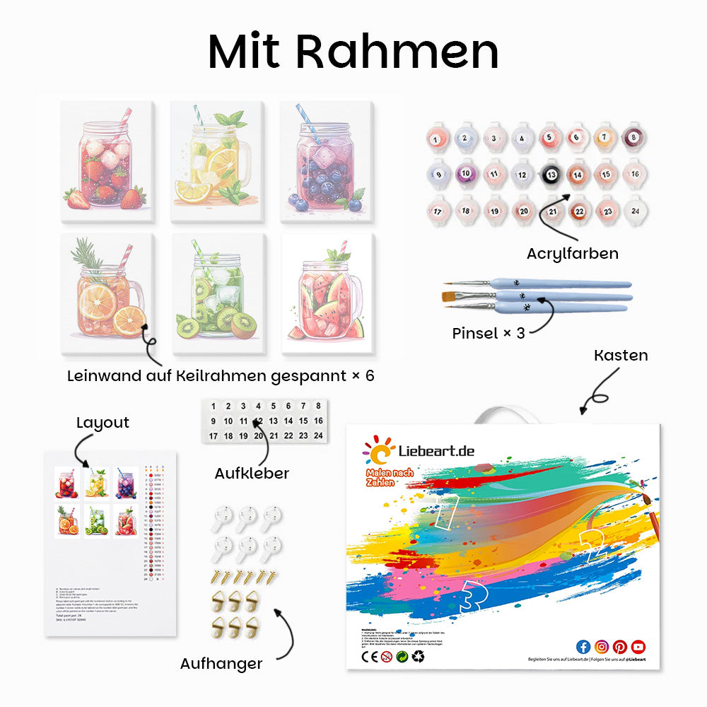 Eisgekühlte Fruchtgetränke 6 Stück Mini Malen nach Zahlen
