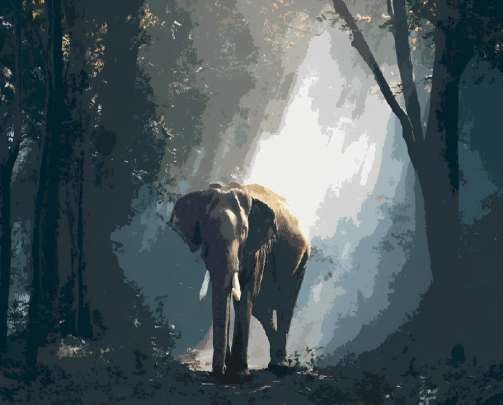 Elefant im Wald Malen nach Zahlen