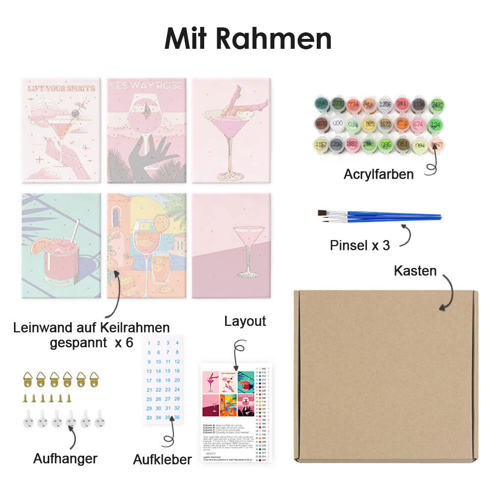 Elegante Cocktails 6 Stück Mini Malen nach Zahlen
