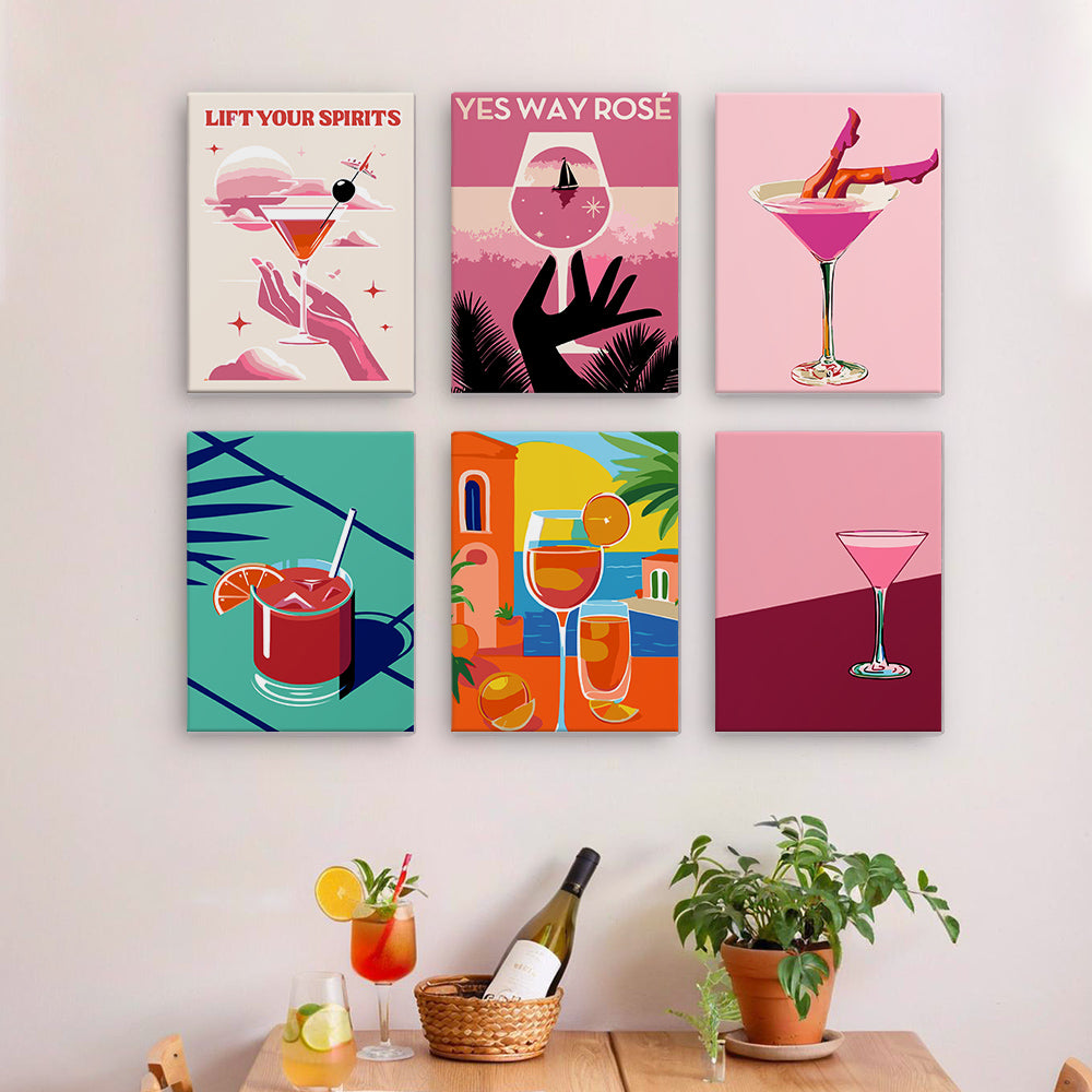 Elegante Cocktails 6 Stück Mini Malen nach Zahlen
