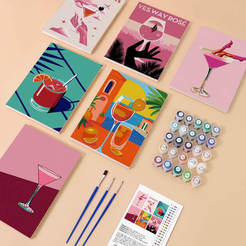 Elegante Cocktails 6 Stück Mini Malen nach Zahlen