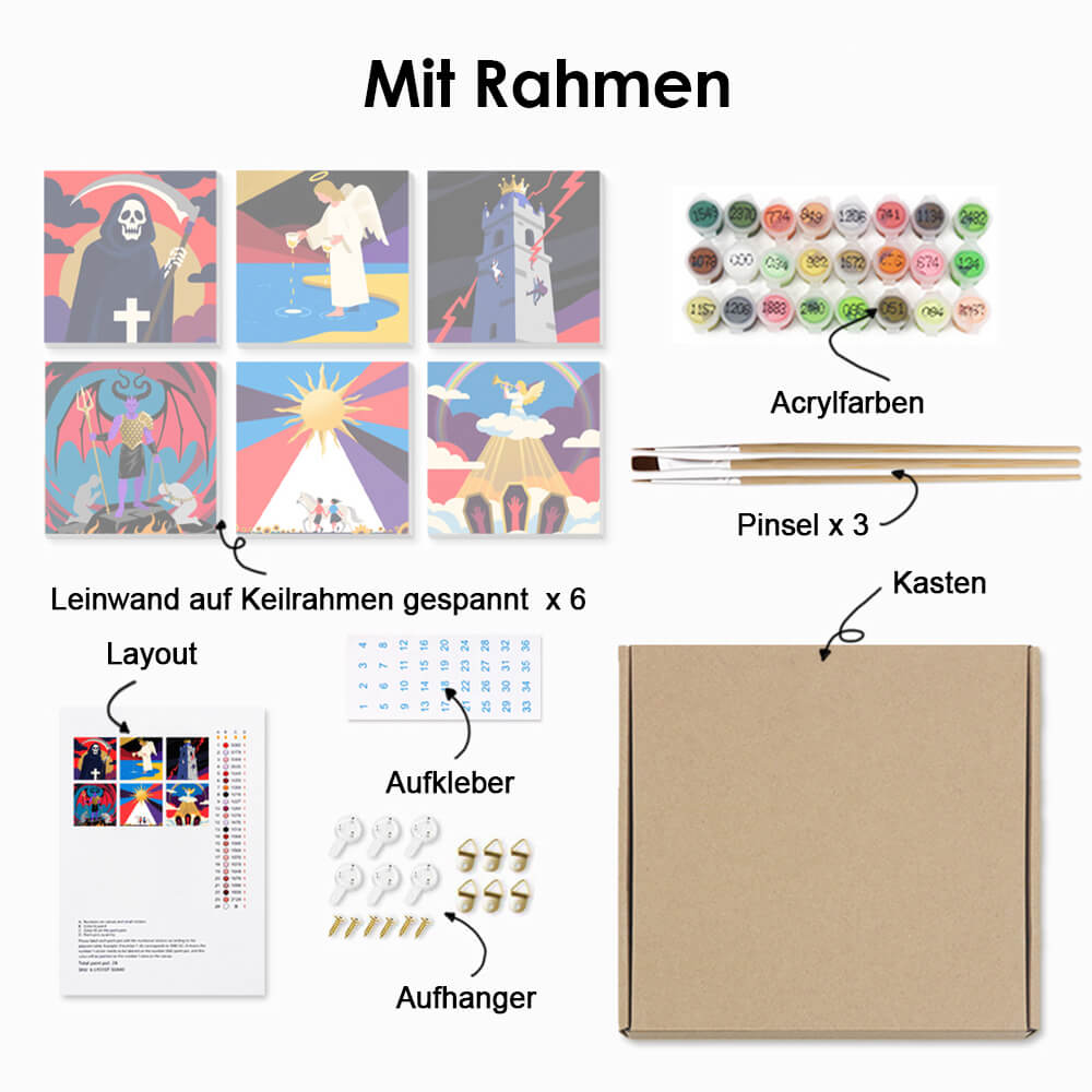 Engel und Tod 6 Stück Mini Malen nach Zahlen