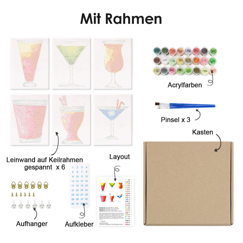 Erfrischender Cocktail 6 Stück Mini Malen nach Zahlen