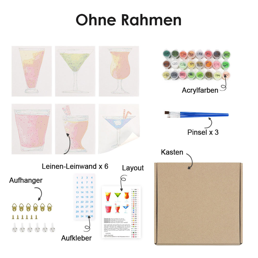 Erfrischender Cocktail 6 Stück Mini Malen nach Zahlen