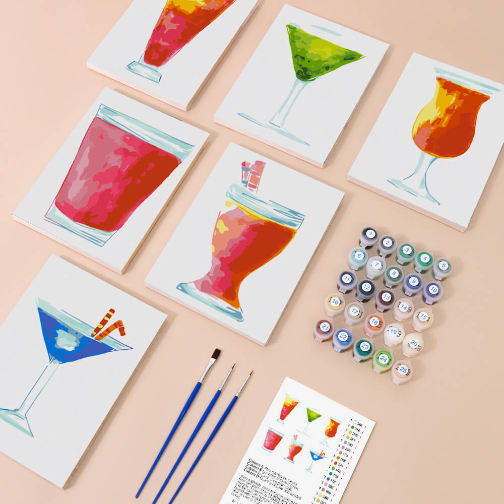 Erfrischender Cocktail 6 Stück Mini Malen nach Zahlen