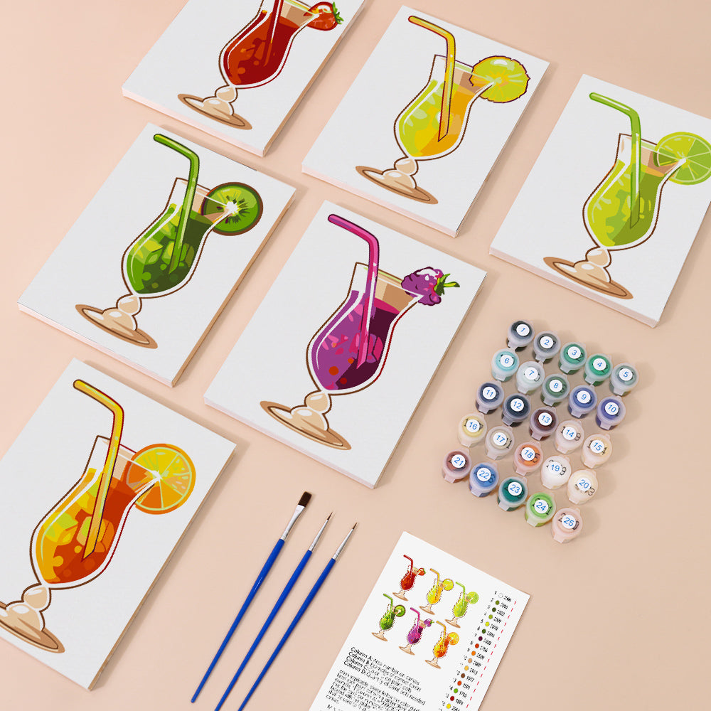 Erfrischender Fruchtcocktail 6 Stück Mini Malen nach Zahlen
