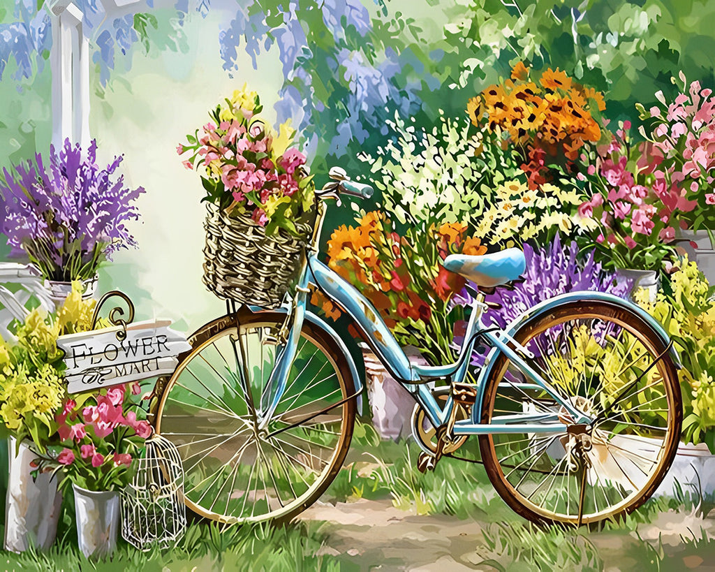 Fahrrad und Blumen Malen nach Zahlen