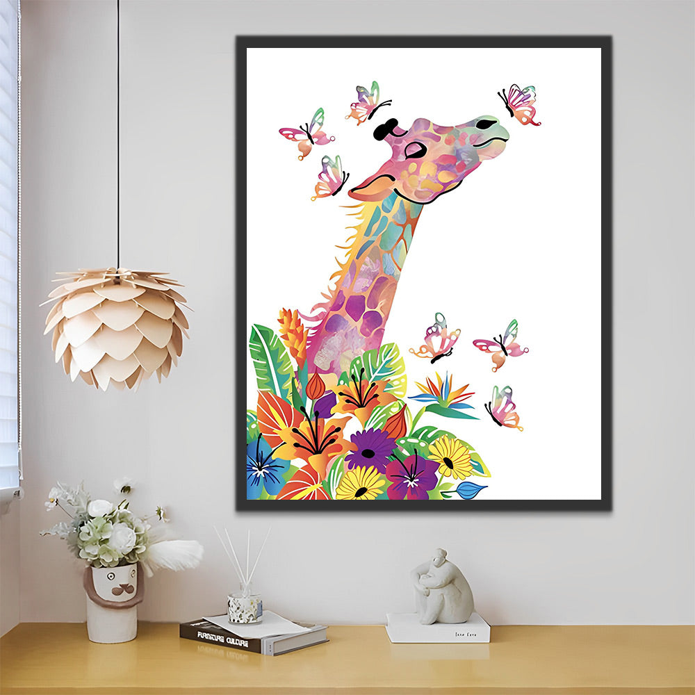 Farbige Giraffe und Schmetterlinge Malen nach Zahlen