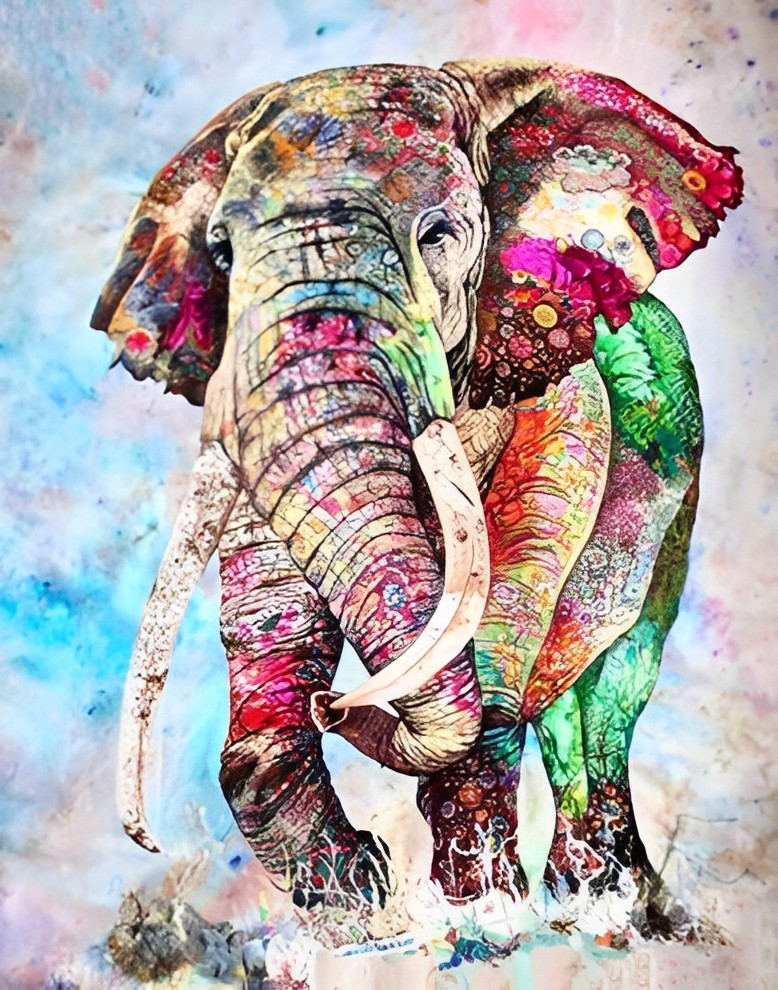 Malen Nach Zahlen Set 'Colorful Elefant' – 16x20 Zoll Leinwand Für Erwachsene & Kinder