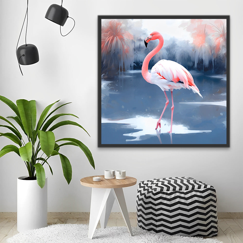 Flamingo auf Eis Malen nach Zahlen