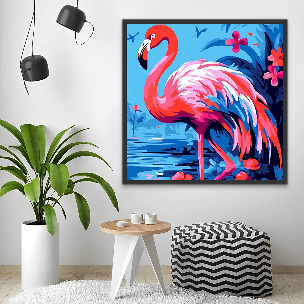 Flamingo Blauer Hintergrund Malen nach Zahlen