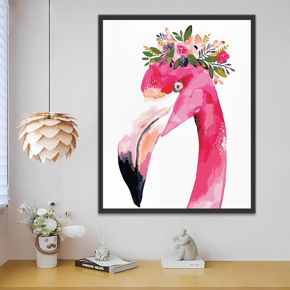 Flamingo mit Blumenkranz Malen nach Zahlen