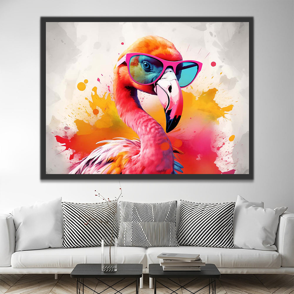 Flamingo mit Sonnenbrille Heller Hintergrund Malen nach Zahlen