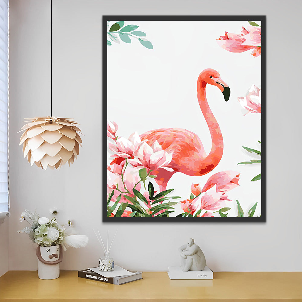 Flamingo und rosa Blumen Malen nach Zahlen