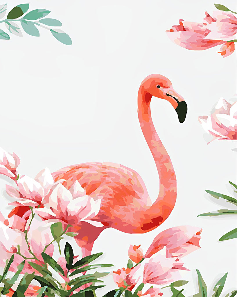 Flamingo und rosa Blumen Malen nach Zahlen