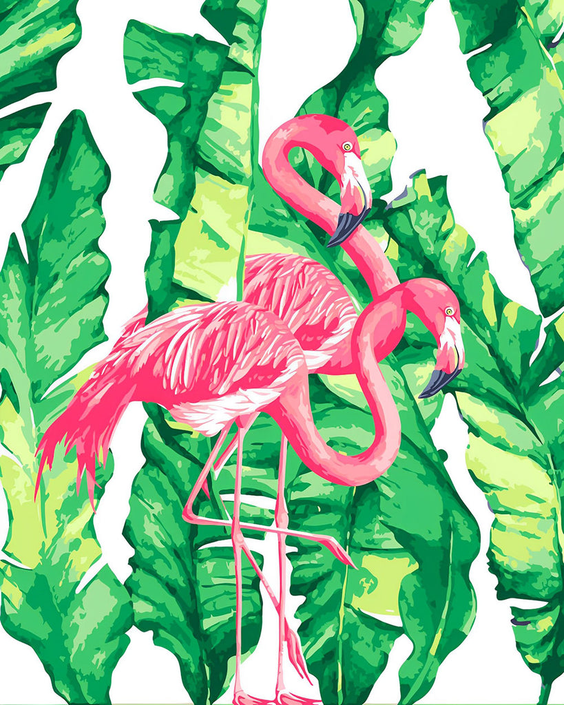 Flamingos und Bananenblätter Malen nach Zahlen