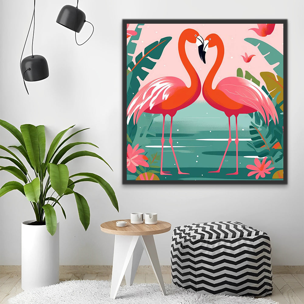 Flamingos und Blätter Malen nach Zahlen