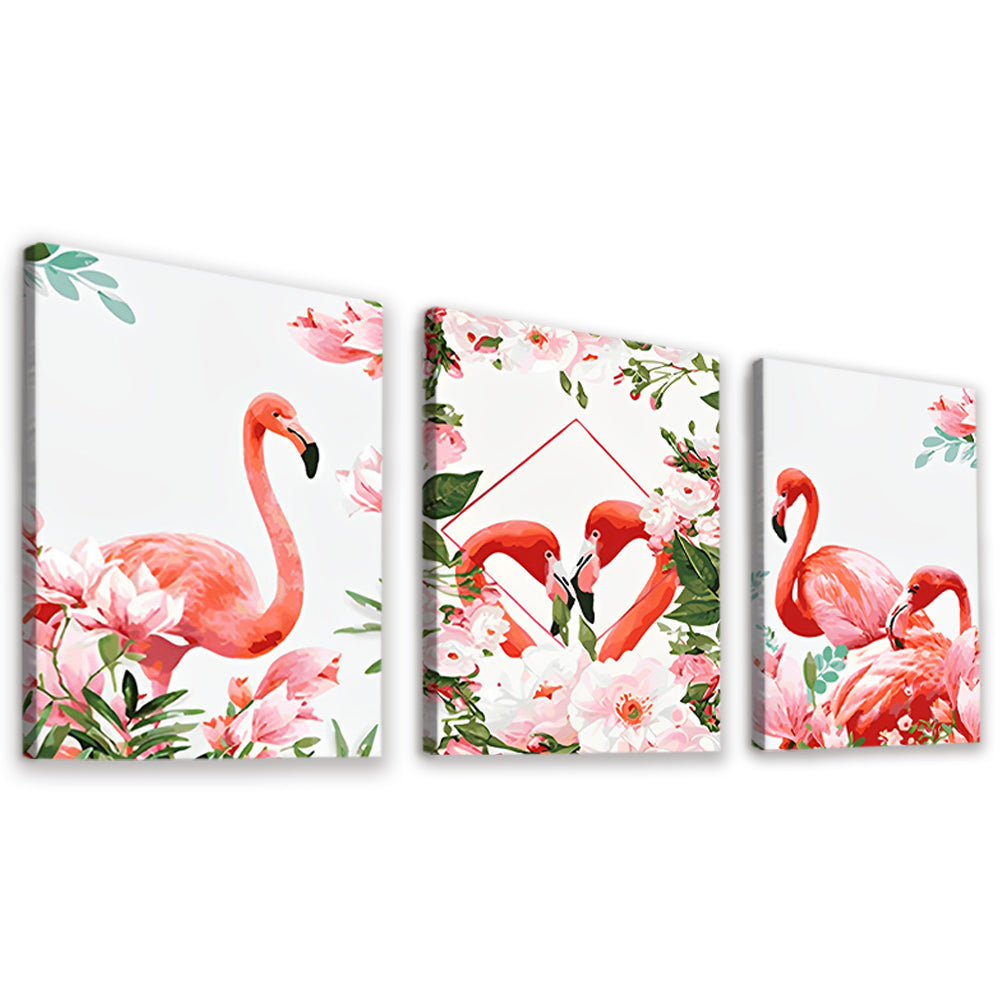 Flamingos und Blumen 3-teilig Triptychon Malen nach Zahlen