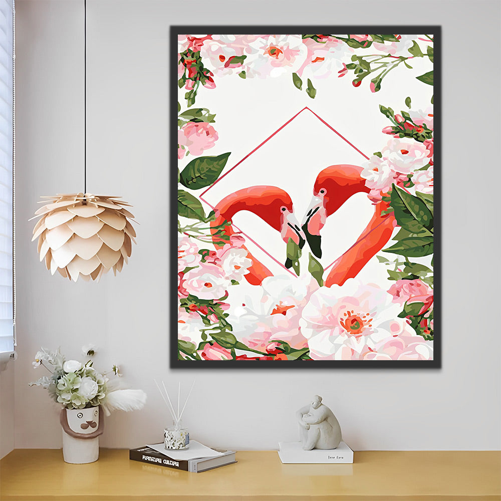 Flamingos und Blumen Malen nach Zahlen