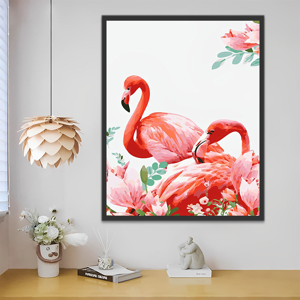 Flamingos und Blumen Malen nach Zahlen