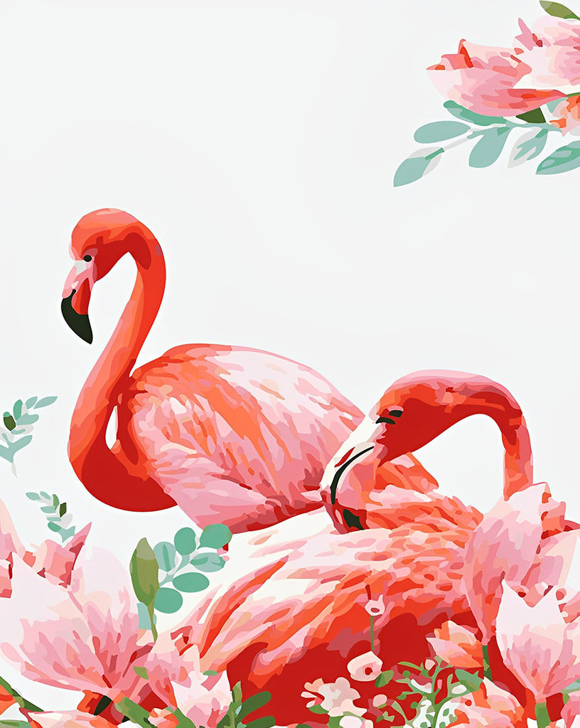 Flamingos und Blumen Malen nach Zahlen