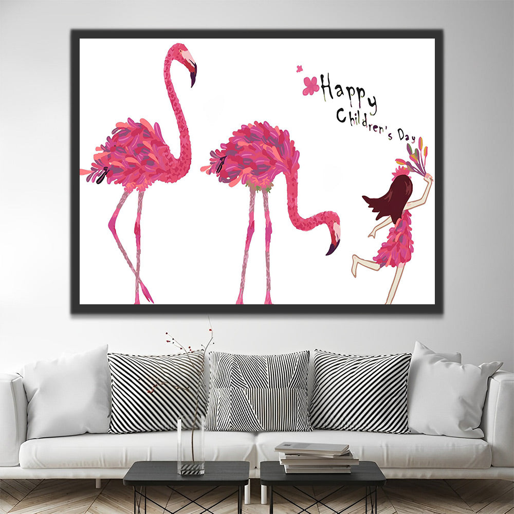 Flamingos und Mädchen Malen nach Zahlen