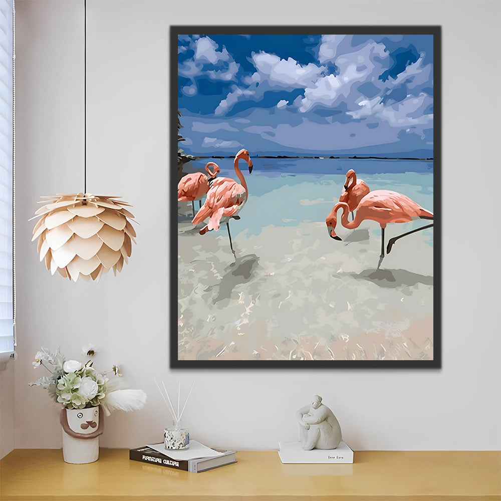 Flamingos unter blauem Himmel Malen nach Zahlen